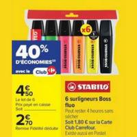 Carrefour : 40% sur Surligneurs STABILO Boss (11/08 – 31/08)